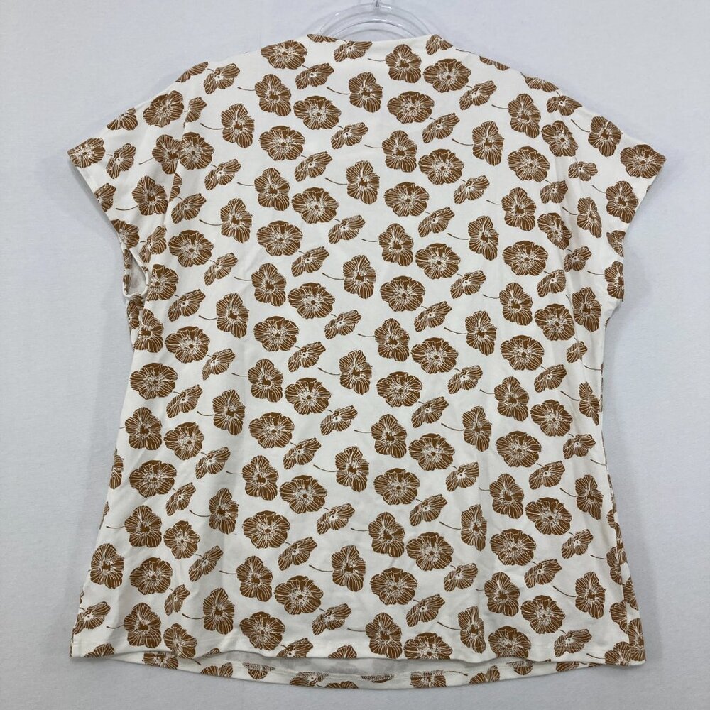 New Talbots size XL Brown White Floral‎ Draped Neck Stretch Blouse Elegant - Picture 9 of 10